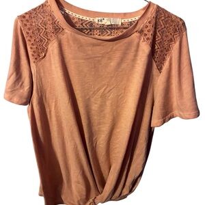 Jolt Women's Brown Short Sleeve Top with Lace Detail